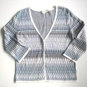 Pendleton Cardigan, Blue White Diamond Striped Linen Sweater - Small‎